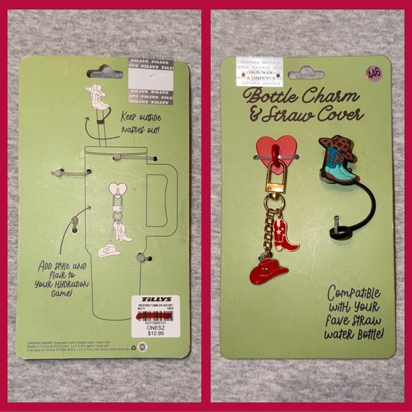 Tilly’s Cowgirl Bottle Charm Straw Topper + Gold Studded Tumbler Reusable Straw - Picture 2 of 9